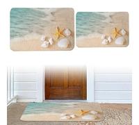 2Pcs Beach Bathroom Rugs Soft Flannel Absorbent Non Slip Coastal Bathroom Rugs 15.8x23.6"/19.7x31.5" Floor Carpet for Laundry Bedroom Kitchen