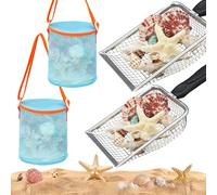 2PCS Beach Mesh Shovel with 2PCS Mesh Beach Bag for Sand Filter and Collect Shells Sand Sifter Scooper and Shell Collecting Bags Sands Sifter Shell Collecting Tools for Boys Girls Kids Beaches Toys