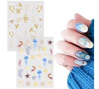 2Pcs Beach Shell Nail Art Decals, Summer Nail Decorations Charms Exquisite Daily Art Supplies for Women, Various Patterns & Shapes Suitable for Holiday Use