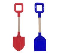 2Pcs Beach Shovel, Red Blue ABS Plastic Kids Shovel with Wooden Handle, Dual-Function Sandbox Tools for Building, Sculpting, or Digging