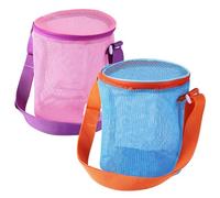 2pcs Beach Storage Bag, Foldable Mesh Shell Holder Seashell Collecting Tools Travel Sand Toys Storage Bucket for Sandbox Vacation (Large)