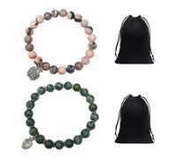 2pcs Beaded Bracelets with 2pcs Black Storage Bags, Stretch Natural Stone Bracelets, handmade Crystal Bracelets, Suitable for Birthday, Teacher's Day, Mother's Day Gifts