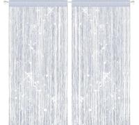 2PCS Beaded Door Curtain 100 x 200cm Door Fly Screen Curtain Fly Screens for Doors Bead Curtains for Doorway Glitter String Tassel Curtains Fringe Panel Tassel Door Beads Curtains to Stop Flies Silver