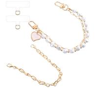 2PCS Beaded Phone Wrist Strap Pearl Phone Bracelet Strap Cute Bracelet Wristlet Lanyard Purse Charm Gold Double Chain Phones Case Decorations Accessories for Phones Case Camera Purse Bag Wallet