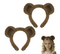 2PCS Bear Ears Headband, Cute Plush Bear Headband, Furry Bears Ears Hairband, Adjustable Brown Animal Hairhoops, For Adults, Kids Halloween Birthday Party Photoshoot(Dark Coffee)