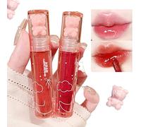 2Pcs Bear Lip Glaze Jelly Lipstick,Liquid Lipstick Cute Bear Lipgloss Moisturizing Lip Stain Plumping Water Lip Gloss Waterproof Long Lasting Cheek Rouge Tint Cosmetics Bear Beauty Makeup