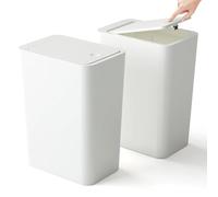 2PCS Bedroom Bin,Push Button Thin Trash Can10L Slim Bathroom Bin with Lid, Anti-Odour Narrow Waste Dog Proof Garbage Can for Bathroom,Office,Living Room,Kitchen,Toilet (White)