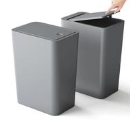 2PCS Bedroom Bin,Push Button Thin Trash Can10L Slim Bathroom Bin with Lid, Anti-Odour Narrow Waste Dog Proof Garbage Can for Bathroom,Office,Living Room,Kitchen,Toilet (Grey)