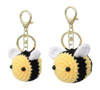2PCS Bee Keyring, Funny Plush Keyring, Charming Design Crochet Keyring for Bags and Keys, Fashion Accessory Encouragement Bumble Bee Gifts for Women Friends Coworker (Yellow)