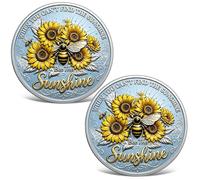 2Pcs Bee Kind Positivity Commemorative Coins, Double-Sided Bee Coin with Sunflower, Inspirational Bee Token with Kindness & Gratitude Message, Encouragement Gift for Men Women Friends