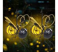 2PCS Bee Solar Lights Outdoor Garden, LED Hanging Metal Bees Lanterns, Novelty Solar Insect Simulation Light, Waterproof, Solar Fairy Garden Lights Decoration for Patio Yard Pathway Balcony