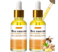 2PCS Bee Venom Belly Button Drops, Bee Venom Lymphatic Drainage Drops, Natural Herbal Skin Firming Body Cream Ginger Oil Essence, Tightening & Shaping Body Care Serum for Belly, Intestinal, Hand, Leg