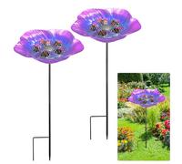 2pcs Bee Watering Flower, Vivid Bee Drinking Station with 60 Glass Marbles Beautiful Flower Design Bee Drinking Cups for Garden Outdoor Courtyard Decorations