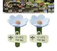 2PCS Bee Watering Station, Flower Shaped Bee Watering Station For Garden, Resin Bees Cups For Garden, Bees Feeder Drinking Cup, Colorful Butterfly BeeBath Bowl For Lawn, Driveway, Farm, Patio(Blue)