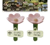 2PCS Bee Watering Station, Flower Shaped Bee Watering Station For Garden, Resin Bees Cups For Garden, Bees Feeder Drinking Cup, Colorful Butterfly BeeBath Bowl For Lawn, Driveway, Farm, Patio(Pink)