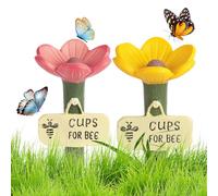 2Pcs Bee Watering Station for Garden - Resin Bee Cups for Garden, Outdoor Pollinator Water Cups for Bees Butterflies, Garden Decor Bee Drinking Cups for Garden for Patio Lawn Yard