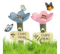 2Pcs Bee Watering Station for Garden - Resin Bee Cups for Garden, Outdoor Pollinator Water Cups for Bees Butterflies, Garden Decor Bee Drinking Cups for Garden for Patio Lawn Yard