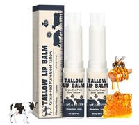 2PCS Beef Tallow Lip Balm, Tallow Lip Balm Organic Grass-Fed Pure Beef Tallow with Honey & Lemon, Moisturizing Lip Care for Dry, Chapped Lips, Tallow Balm Vitamin-Rich & Long-Lasting Lip Care