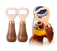 2Pcs Beer Openers, Bottle Openers, Wooden Handle Bottle Opener, Stainless Steel Beer Opener, Wooden Handle Flat Bottle Opener, Handheld Beer Soda Glass Cap Opener, for Kitchen Bar Restaurant (Golden).