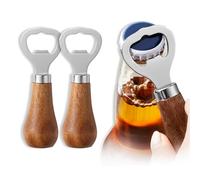 2Pcs Beer Openers, Bottle Openers, Wooden Handle, Stainless Steel Beer Opener, Wooden Handle Flat Bottle Opener, Handheld Beer Soda Glass Cap, for Kitchen Bar Restaurant.(Silvery)