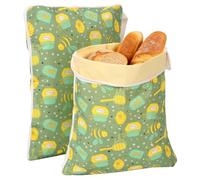 2Pcs Beeswax Bread Bag for Freezer & Refrigerator with Zip Closure and Natural Beeswax Lining 17x13 in Reusable Large Cotton Linen Beeswaxs Bread Bags for Homemade Breads & Sourdough