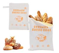 2PCS Beeswax Bread Bags, Extra Large Bread Storage Bags with Natural Beeswax Lining & Zip Closure,Reusable Cotton Linen Beeswax Food Storage Bags for Sourdough & Artisan Loaves (A)
