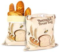 2Pcs Beeswax Bread Bags for Homemade Bread, Reusable Beeswax Bags for Sourdough, Cotton Waxed Bag with Sealed Zipper, Keeps Fresh Longer Food Storage Bag, 17 x 13in
