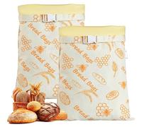 2PCS Beeswax Bread Bags, Reusable Cotton Linen Bread Storage Bags with Natural Beeswaxs Lining, Extra Large Beeswax Food Storage Bags with Zip Closure for Sourdough & Artisan Loaves (E)