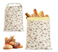 2PCS Beeswax Bread Bags, Reusable Cotton Linen Bread Storage Bags with Natural Beeswaxs Lining, Extra Large Beeswax Food Storage Bags with Zip Closure for Sourdough & Artisan Loaves (C)
