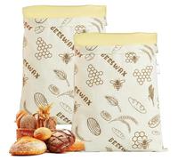 2PCS Beeswax Bread Bags, Reusable Cotton Linen Bread Storage Bags with Natural Beeswaxs Lining, Extra Large Beeswax Food Storage Bags with Zip Closure for Sourdough & Artisan Loaves (D)