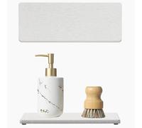 2PCS Beige Bathroom Sink Vanity Trays, Water Absorbing Diatomite Stone Drying Soap Dish Dispenser for Kitchen Counter, Sponge Holder Mat Rack Faucet Splash Guard Caddy Organizer, 9"x3.5"