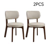 2Pcs Beige Upholstered Dining Chairs, Walnut Rubber Wood Frame Kitchen Side Chairs