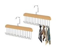 2Pcs Belt Hanger for Closet, Belt Hanger for Wardrobe, Wooden Belt Organizer with 8 Hooks Space Saving Tie Rack Wooden Sturdy 8 Hook Belts Holder for Ties Scarf Bras