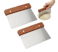 2Pcs Bench Scraper for Baking, Stainless Steel Dough Scrapers with Wooden Handle, Multipurpose Kitchen Cake Smoother Pizza Pastry Scraper for Bread, Cake, Pizza Dough & Pastry Baking