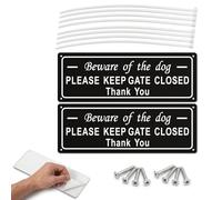 2pcs Beware of the Dog Sign Please Keep Gate Closed Sign for Fence or Gate | Dog Warning Signs, 25×9cm Aluminium, UV & Rust & Water-Resistant, Self-Adhesive with Pre-Drilled Holes for Home & Garden