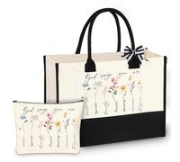 2Pcs Bible Bags Christian Gifts for Women, Large Canvas Tote Bag with Small Make up Bag, Elegant Handbags for Women Christian Gifts Religious Jesus Bible God Says Bag Set for Christmas Birthday