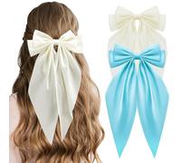 2PCS Big Bow Hair Clips Big Bow Barrettes Chiffon French Bowknot with Long Tail Soft Satin Silky Hair Bows Solid Color French Barrette Hair Fastener Accessories Cute Gifts for Women Girls
