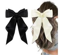 2PCS Big Bow Hair Clips,Black Hair Bow,Solid Color French Barrette Simple Hair Fastener Accessories,Hair Bows,Long Silky Satin Hair Bows Clip for Party Valentine's Day Women Girl(Black,White)