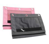 2pcs Binder Double Layer Pencil Pouch Oxford Cloth | Front Mesh Window, Two Zipper Compartments, for Receipts, Invoices, Stamps, Desk Organisation