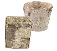 2pcs Birch Bark Flower Basket, Distressed Farmhouse Planter | Brown Wood Vessel, Porous Texture, Root Aeration Support, Suits Annuals, Ferns, Kitchens, Mantels