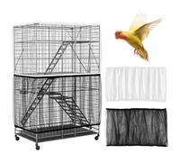 2Pcs Bird Cage Seed Catcher, Adjustable White Bird Cage Net Birdcage Cover Skirt Nylon Mesh Netting, Stretchy Birds Cages Guard for Parrot Parakeet Macaw African Any Cages Cover