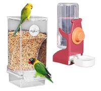2PCS Bird Feeder And Waterer Set Treat Container AntiWaste Tray ABS Cage Accessories For Small Birds Automatic Bird Feeder