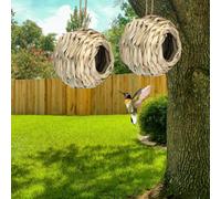 2pcs Bird Nest Grass Wicker | 12/14cm Nesting Box Robin For Hanging | Hummingbird House For Outside Hanging | Hand Woven Grass Birds Nesting For Garden Window Outdoor Decor