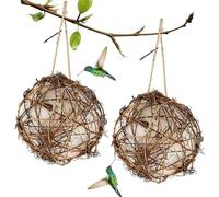 2Pcs Bird Nesting Material, 3 Inch Refillable Bird Nesting Ball with Hanging Rope, Hummingbird House Material for Garden, Patio, or Balcony