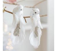 2pcs Bird Ornaments for Christmas Tree, Feathered Bird Christmas Ornament, Eye-catching Glitter Feather Bird Ornament, Foam White Feathered Artificial Birds,Christmas Tree Decorations (White)
