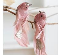 2pcs Bird Ornaments for Christmas Tree, Feathered Bird Christmas Ornament, Eye-catching Glitter Feather Bird Ornament, Foam White Feathered Artificial Birds,Christmas Tree Decorations (Pink)
