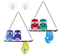 2PCS Bird Suncatcher for Windows, Owl Sun Catcher with Stained Glass Effect, Colorful Acrylic Bird Window Hanging Suncatcher for Garden Home