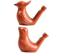 2Pcs Bird Water Whistles, Warbler Bird Caller Purple Clay Pottery