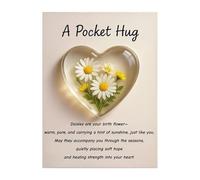 2PCS Birth Flower Pocket Hug Gift 2D Acrylic Heart Hug Pocket with Cards Positive Greeting Cards Thinking of You Gifts for Women Friendship Gift (D)