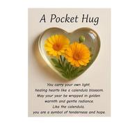 2PCS Birth Flower Pocket Hug Gift 2D Acrylic Heart Hug Pocket with Cards Positive Greeting Cards Thinking of You Gifts for Women Friendship Gift (J)